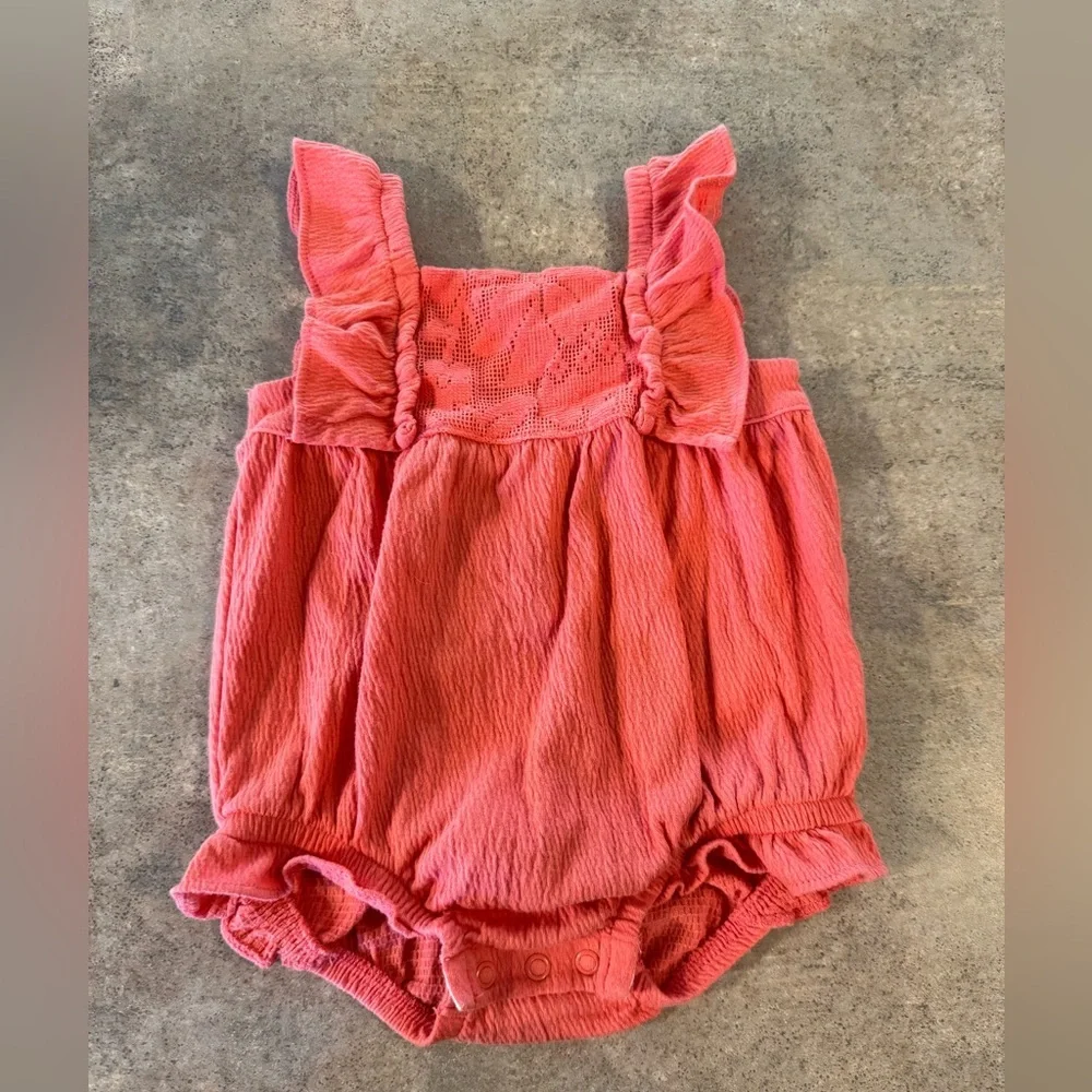 Carter's Adorable Lace Coral Baby Romper, Size 9M